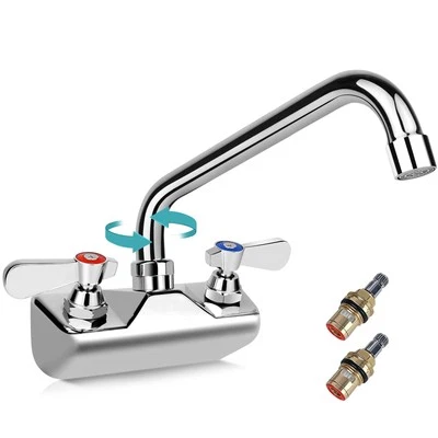 4 Inch Center Commercial Sink Faucet Wall Mount with 10" Swivel Spout & Ceram...