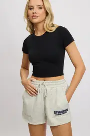 Grey Track Shorts High Rise Elastic Waist - Size 16, Women's Track Short