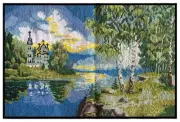 Embroidered-Picture-Crewel-Needle-Cross-Embroidered "Church in Birch Grove"