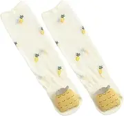 [LIFKOME] 1 Pair Socks Girl Socks Transparent Socks Cotton Socks Cotton Socks Infants Long Socks Cartoon Stockings Girl Lace Socks Combed Cotton Yellow