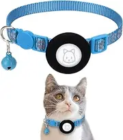 Airtag Cat Collar With Safety Buckle and Bell - Apple Air Tag Holder, Reflective 3/8" Width for Small Pets, Cats, Puppies, Kitten (BlueNew)
