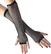 [MHNJA] Black Fishnet Gloves - Long Elastic Lace Arm Sleeves Party Accessory Black Nylon Fingerless Hollow 1920s Gloves for Women, Black