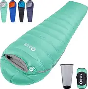 QEZER Down Sleeping Bag, Lightweight Winter Outdoor Sleeping Bag, 0 °C to -28 °C, Mummy Sleeping Bag, 4 Seasons for Camping, Hiking and Trekking