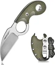 TONIFE Crescent Neck Knife Outdoor Fixed Blade Knife 8Cr14MoV Steel with Sheath Lanyard and Clip Full Tang Knife Survival Knife (Green-Stonewash)