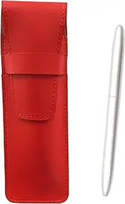 Slim Cowhide Leather Pen Case Red Brass Dacapo Streamline Ballpoint Pen Set Pearl Shaft T23-ASR-TK12-P