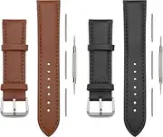 [SING F LTD] 2PCS Leather Watch Straps with Remove Tool Waterproof Sweatproof Replacement Watch Bands for Men Women 1PC Black & 1PC Brown