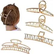 4 Pack Big Hair Claw Clips,Reayou Hair Clamps,Large Gold Metal Strong Hair Clips Claw,Suitable for Any Hairstyles and Hair Types Non-Slip Hair Clips for Women