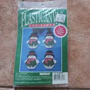 Vtg Bernat Jolly Snowmen Snowman Christmas Ornament Plastic Canvas Kit New