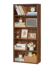 VEVOR 5-Tier Narrow Bookshelf 134cm Wooden Open Bookcase Adjustable Shelf Brown