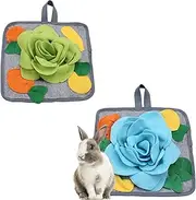 LOPERDEVE 2pack Rabbit Foraging Mat, Rabbit Toy 11.8"x11.8" Rabbits Snuffle Mat Machine Washable Polar Fleece Funny Interactive Nosework Feeding Mat Treat Dispenser for Bunny Guinea Pigs Chinchillas