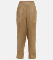 [Brunello Cucinelli] Brunello Cucinelli Mid-rise tapered linen pants AU 18 beige