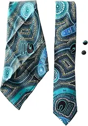[Generic] Aboriginal Tie, Pocket Square, Cufflinks - Gift Set - Deadly Dads - Indigenous, Australia, Souvenir, Gift, Men's Tie, Suit Tie, Art, Australia Tie