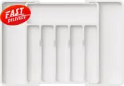 Expandable Silverware Drawer Organizer - Adjustable Cutlery Tray (Large, White)