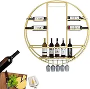 Metal Wine Rack Bar Shelves Wall Mounted Liquor Bottle Display Shelf with Wine Glass Rack Bar Alcohol Cabinet Round for Kitchen Dining Room Home Bar/D/80 * 11Cm