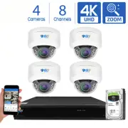 GW 8 Channel DVR (4) 8MP CCTV Motorized Zoom 4K Dome Home Security Camera System