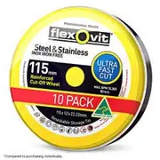 FLEXOVIT 115 x 1.0mm Steel & Stainless Cut Off Disc - MEGA INOX - 10 Piece Tin