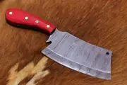 9.5" hand forged Damascus steel Butcher knife, Meat cleaver, Red color wood s...
