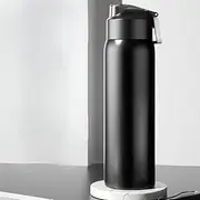 Longiang Stainless Steel Water Bottle 600 ml/1 L - Leak-Proof, Double-Walled Thermos Flask, BPA-Free, One Hand Opening, Secure Locking, Water Bottle for Cycling, Fitness, Sports (Black, 1000 ml)