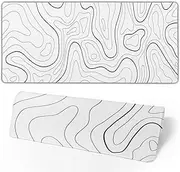 Brecoy White Mouse Pad Large XL Gaming for Desk Topographic Mat Extended Black and Topo Mousepad Full Size