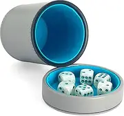 Luck Lab Grey Leather Dice Cup with Lid Including 5 Dice - Teal Velvet Interior for Quiet Shaking - Use for Liars Dice Farkle Yahtzee Board Games, Grey