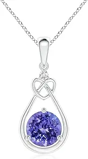 [Angara] Natural Tanzanite Knotted Heart Pendant Necklace with Diamond in Sterling Silver/14ct Solid Gold for Women | December Birthstone Jewellery for Her