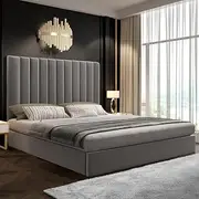 Royal Sleep Moturna Double Bed Frame | Solid Wooden Slat Base & Gas Lift Storage Frame | Adjustable Bed Frame with Foam and Polyester Fabric(Light Grey)