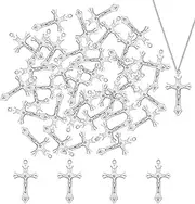 Antique Silver Crosses Charm | Antique Silver 50Pcs Small Cross Charm Pendants Beads for Jewelry Making | Cross Charm Pendant Jewelry Findings for DIY Craft Gift Keychain Necklace Bracelet Borato