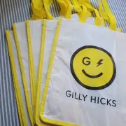 Gilly Hicks By Hollister - Set of 5 White & Yellow Logo Reusable Shopping Bags