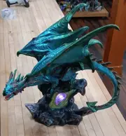 15 Inch Collectible Shimmering Blue Dragon on Lighted Geode Statue