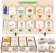 Dreamon Wooden Visual Schedule for Kids Chore Chart, Morning Bedtime Routine Charts for Kids Toddlers, autism learning materials&Daily Schedule Board for home, MX088-A