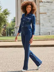Sosandar Blue Petite Western Bootcut Denim Jumpsuit (AL7664) | $205