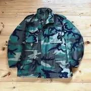 NWOT Military Army Navy Camo M-65 Field Cold Weather Coat Woodland Camo Liner L
