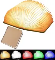 Tiuredx Wooden Book Light:5Color LED,USB Recharge,Magnetic Fold,Home OfficeDecor