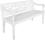 Wooden Bench with Backrest and Armrests, Entryway Bench for Living Room Bedroom, 123 x 50 x 81 cm, Solid Mahogany Wood