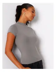 [Grab Denim] Short Sleeve Mock Neck Tee in Grey