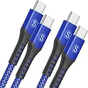 USB C to USB C Cable 60W [2-Pack, 3M], sweguard iPhone 15 Charger Nylon Braided Cord for iPhone 15 Pro Max Plus Samsung Galaxy s25 S24 S23 S22 S21 S20 S10 Note 20 10,MacBook iPad Pro/Air,Pixel,LG,PS5