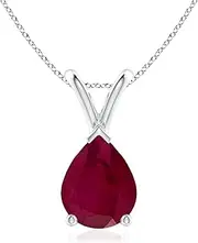 [Angara] Natural V-Bale Pear-Shaped Ruby Solitaire Pendant Necklace in Sterling Silver/10ct/14ct Solid Gold for Women | July Birthstone Jewellery for Her