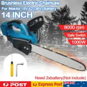 Brushless Cordless 14'' Wood Cutting Saw Chainsaw For Makita 18V x2(36V) Battery