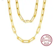 Paperclip Link Chain Necklace 40-60cm Long Chains Women Men Gold Color Necklaces