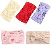 5pcs Baby Girls Headbands, Elastic Turban Hair Bows Hair Band, Hair Accessories for Infants Newborn, Toddlers and Kids.