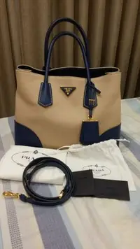 在飛比找Yahoo!奇摩拍賣優惠-[現貨]Prada Galleria 寶藍 防刮牛皮 拼帆布