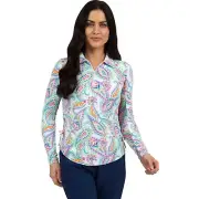 IBKUL Demi Adjustable Polo Top Size S XL XXL White Multi Long Sleeve Shirt Golf