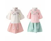 Kids Chinese Hanfu Dress Set Girls Traditional Tang Suit Summer Outfit Cultural