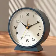 AYRELY® 4.5" Analog Alarm Clock,Small Retro Desk Clock Battery Operated,Slient Metal Table Clock with Light for Living Room Decor,Bedroom,Bedside (Blue)