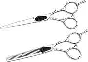 minkissy 2pcs 5.5 Hair Styling Scissors Set Professional Hair Cut Scissor Thinning Shears Silver for Barbers and Salons