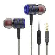 Metal 3.5mm Wired Control In-ear Heavy Bass Earphone Headphone with Mic for iPhone Samsung Xiaomi BLACK-BLUE COLOR