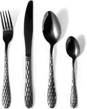 16-Piece Black Silverware Set Stainless Steel Mirror Cutlery Utensils With