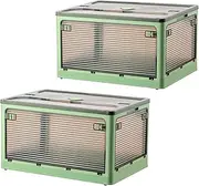 2 Pack Plastic 4 Doors Collapsible Storage Bins with Lid & Wheels Foldable Lidded Storage Containers with Handle Slots Folding Organizer Cube for Camping Clothes Toys,White