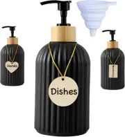 DIY Black Glass Soap Dispenser with Wood Plates, Matte Black Soap Dispenser Suit