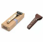 NEW CAPT FAWCETT’S HANDCRAFTED SAFETY RAZOR MACH 3 + LEATHER CASE